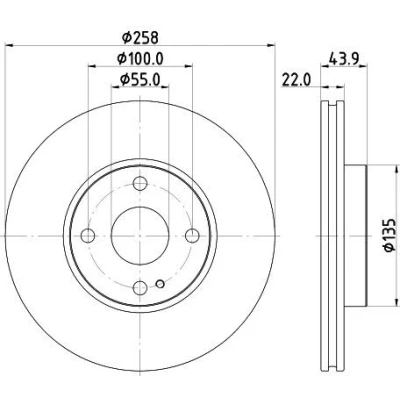 Bilde av HELLA 8DD 355 131 821 Bremseskiver 258 22 04/05 100 innvendig ventilert belagt uten hjullager, hjulfestebolt, hjulnav MAZDA: MX 5 IV