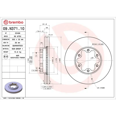 Bilde av BREMBO Bremseskive FORD: Transit Mk7 Van, Flatvogn lastebil / Chassis 302mm 33mm 6 innvendig ventilert 09.N371.10 Bremseskiver
