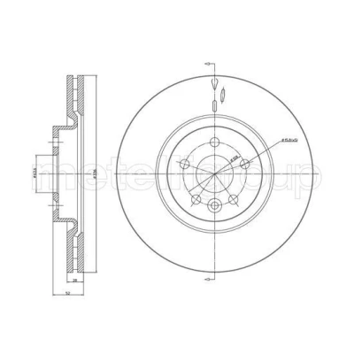 Bilde av METELLI Bremseskive VOLVO: V60 I, V70 3, XC70 II Stasjonsvogn 336,0mm 28,0mm 5 ventilert 23 1182C Bremseskiver, Skivebremser