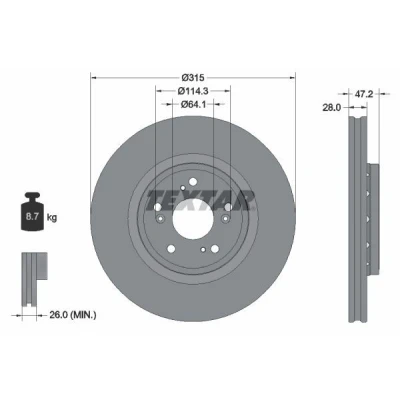 Bilde av TEXTAR PRO 92283303 Bremseskiver 315 28 05/09 114,3 utvendig ventilert belagt uten hjulfestebolt, hjulnav HONDA: CR V 4
