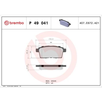 Bilde av BREMBO P 49 041 Bremseklosser ekskl. slitasjevarselkontakt uten tilbehør MAZDA: CX 7, FORD USA: Edge