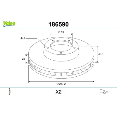 Bilde av VALEO 186590 Bremseskiver framaksel 258 22 4 ventilert uten skrue, ABS sensorring, integrert hjullager FIAT: 500 Hatchback, BRAVO 2