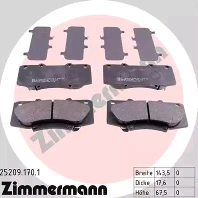 Bilde av ZIMMERMANN 25209.170.1 Bremseklosser med akustisk slitasjevarsel Bildet viser leveranseinnholdet TOYOTA: HILUX 3 Pick up