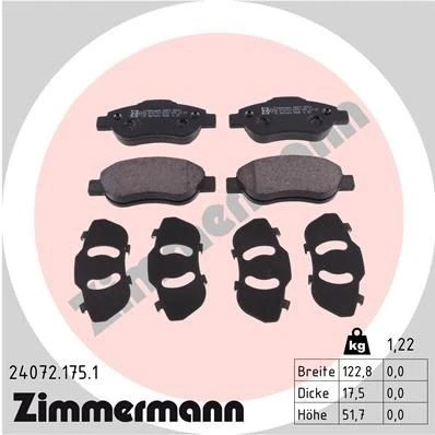 Bilde av ZIMMERMANN 24072.175.1 Bremseklosser Bildet viser leveranseinnholdet FIAT: Panda II Hatchback