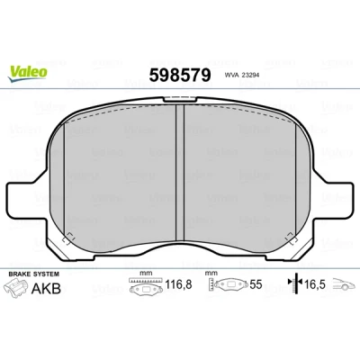 Bilde av VALEO 598579 Bremseklosser framaksel ekskl. slitasjevarselkontakt uten antiskrike blikk TOYOTA: Auris Hatchback, Corolla IX Hatchback