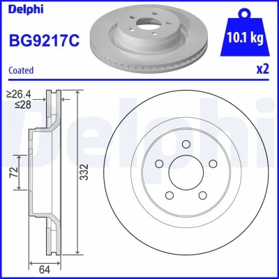 Bilde av DELPHI BG9217C Bremseskiver 332 28 5 ventilert belagt ubehandlet uten hjullager, ABS sensorring JEEP: Compass, DODGE: Nitro SUV