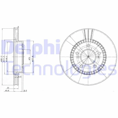 Bilde av DELPHI BG3061 Bremseskiver 282 23 5 ventilert oljet ubehandlet uten hjullager, ABS sensorring HONDA: Legend 3 Limousine, CR V 1, Integra II Coupé