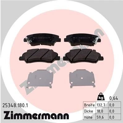 Bilde av ZIMMERMANN 25348.180.1 Bremseklosser med akustisk slitasjevarsel Bildet viser leveranseinnholdet KIA: Rio 3, 4, Stonic Hatchback