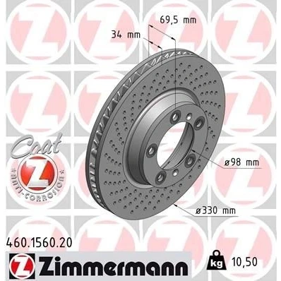 Bilde av ZIMMERMANN COAT Z 460.1560.20 Bremseskiver 330 34 7/5 5 130 innvendig ventilert, hullet belagt PORSCHE: 911 Coupé
