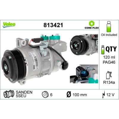 Bilde av VALEO 813421 Kompressor 5SEU 12 PAG 46 R 134a med kompressorlje NEW ORIGINAL PART BMW: 3 Sedan, Touring, 1 Hatchback