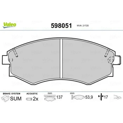 Bilde av VALEO 598051 Bremseklosser framaksel inkl. slitasjevarselkontakt uten antiskrike blikk NISSAN: 200SX, HYUNDAI: Matrix, ACCENT 1, SSANGYONG: Musso SUV