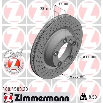 Bilde av ZIMMERMANN COAT Z 460.4503.20 Bremseskiver 330 28 7/5 5 130 innvendig ventilert, hullet belagt PORSCHE: 911 Coupé