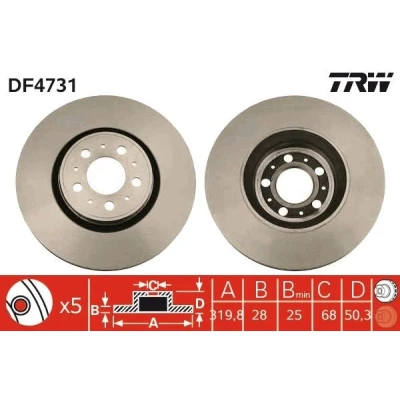 Bilde av TRW DF4731 Bremseskiver 320 28 5 108 ventilert spraylakkert VOLVO: V70 2, XC70 I Cross Country, S80