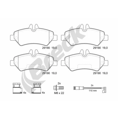 Bilde av BRECK 29190 00 703 10 Bremseklosser ekskl. slitasjevarselkontakt MERCEDES BENZ: Sprinter 3.5 T Van, 5 Minibuss