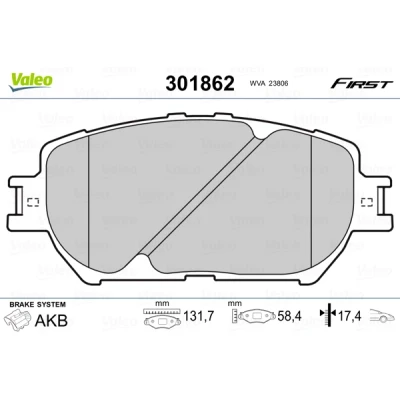 Bilde av VALEO 301862 Bremseklosser FIRST framaksel ekskl. slitasjevarselkontakt uten antiskrike blikk TOYOTA: Camry VI Sedan, V Sedan