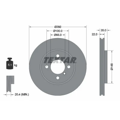 Bilde av TEXTAR PRO 92026503 Bremseskiver 260 22 04/05 100 innvendig ventilert belagt uten hjulfestebolt, hjulnav BMW: 3 Sedan, Cabrio, Touring