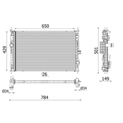 Bilde av MAHLE ORIGINAL CR 2710 000P Radiator Aluminium 650 429 26 Kjøleribber loddet