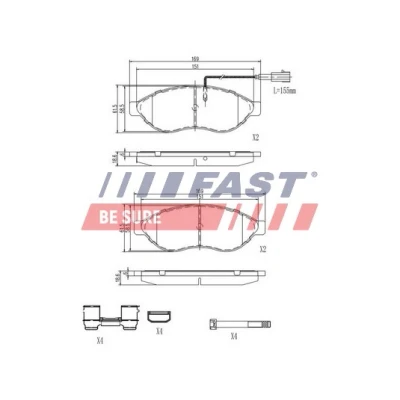 Bilde av FAST FT29155 Bremseklosser framaksel med integrert slitasjesensor FIAT: Ducato III Flatvogn lastebil / Chassis, Minibuss, Van