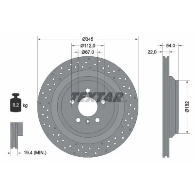 Bilde av TEXTAR PRO 92283703 Bremseskiver 345 22 05/06 112 innvendig ventilert, hullet belagt uten hjulfestebolt, hjulnav MERCEDES BENZ: GL, ML Klasse