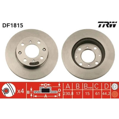Bilde av TRW DF1815 Bremseskiver 231 17 4 100 ventilert spraylakkert HONDA: CIVIC Hatchback, CRX 1, Integra II Coupé
