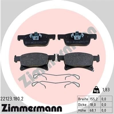 Bilde av ZIMMERMANN 22123.180.2 Bremseklosser med akustisk slitasjevarsel Bildet viser leveranseinnholdet, fjær OPEL: Corsa E Hatchback, Adam