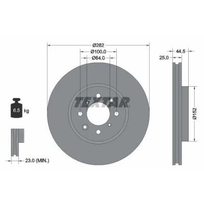 Bilde av TEXTAR PRO 92170703 Bremseskiver 282 25 04/08 100 innvendig ventilert belagt uten hjulfestebolt, hjulnav CHRYSLER: GRAND 5OYAGER 5