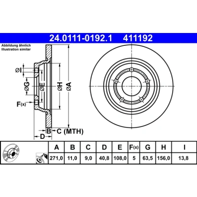 Bilde av ATE 24.0111 0192.1 Bremseskiver 271,0 11,0 5 108,0 fullt ut belagt FORD: Focus Mk4 Hatchback