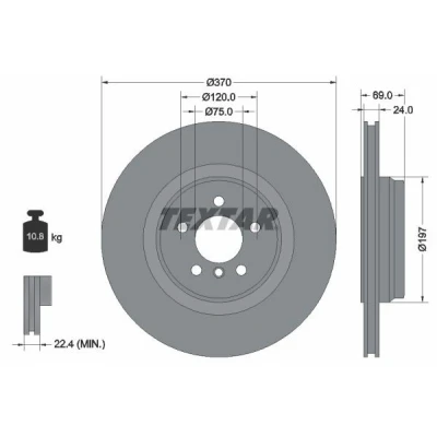 Bilde av TEXTAR PRO 92270003 Bremseskiver 370 24 05/06 120 innvendig ventilert belagt uten hjulfestebolt, hjulnav BMW: 7, 5 GT