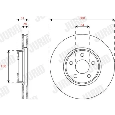 Bilde av JURID 563313JC Bremseskiver 300 28 5 108 ventilert belagt uten skruer FORD: S Max Mk2, Galaxy Mk3 MPV