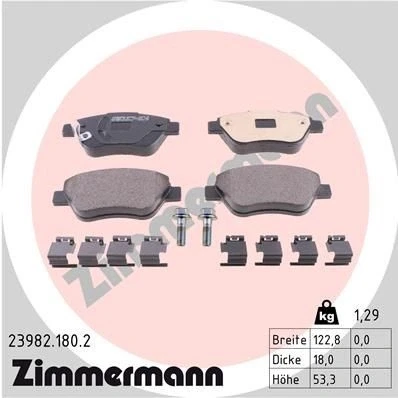 Bilde av ZIMMERMANN 23982.180.2 Bremseklosser med akustisk slitasjevarsel skruer Bildet viser leveranseinnholdet, fjær OPEL: Corsa D Hatchback, Adam