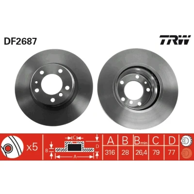 Bilde av TRW DF2687 Bremseskiver 316 28 5 120 ventilert spraylakkert høy karbon BMW: 7