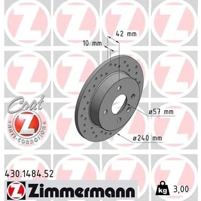 Bilde av ZIMMERMANN SPORT COAT Z 430.1484.52 Bremseskiver 240 10 5/4 4 100 fullt ut, hullet belagt høy karbon OPEL: Astra H Caravan, Meriva A