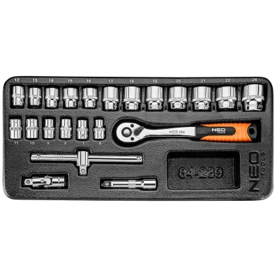 Bilde av NEO TOOLS 84 239 Verktøymodul 22 6,7,8,9,10,11,12, 13,14,15,16,17,18, 19,20,21,22,24 mm Krom vanadium stål sekskant 3/8