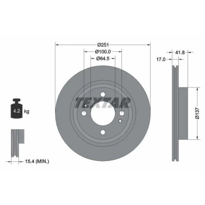 Bilde av TEXTAR PRO 92278003 Bremseskiver 251 17 04/06 100 innvendig ventilert belagt uten hjulfestebolt, hjulnav