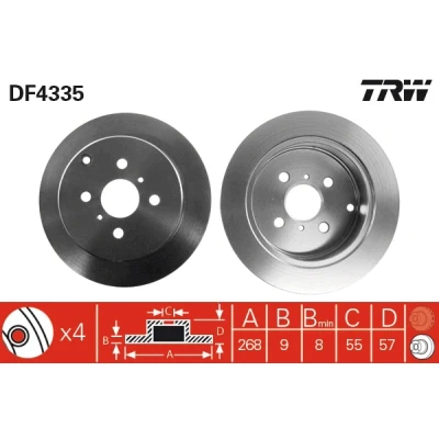 Bilde av TRW DF4335 Bremseskiver 268 9 4 100 fullt ut spraylakkert TOYOTA: Corolla IX Hatchback, Station Wagon, Yaris I Hatchback