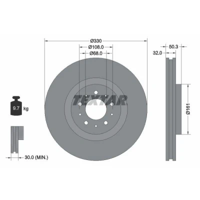 Bilde av TEXTAR PRO 92178103 Bremseskiver 330 32 05/10 108 innvendig ventilert belagt uten hjulfestebolt, hjulnav VOLVO: V70 2, S60 I