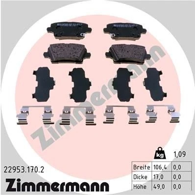 Bilde av ZIMMERMANN 22953.170.2 Bremseklosser med akustisk slitasjevarsel Bildet viser leveranseinnholdet, glideplate OPEL: Insignia B Sports Tourer