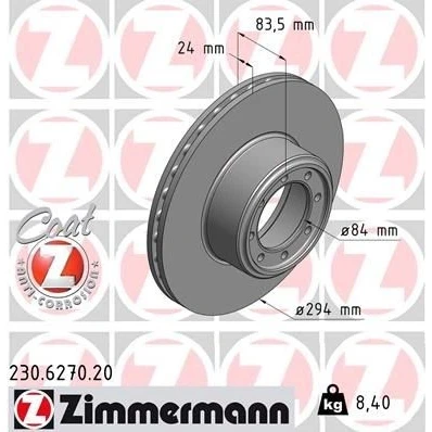 Bilde av ZIMMERMANN COAT Z 230.6270.20 Bremseskiver 294 24 8/8 8 108 innvendig ventilert belagt IVECO: Daily 4 Kasten/Kombi, V Varebil / Stasjonsvogn