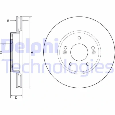 Bilde av DELPHI BG4955C Bremseskiver 280 22 5 ventilert belagt høy karbon uten hjullager, ABS sensorring HYUNDAI: Ioniq, KIA: Niro
