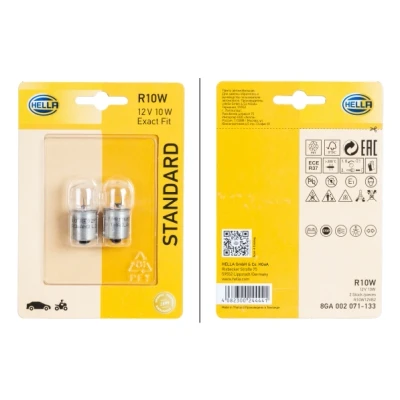 Bilde av HELLA 8GA 002 071 133 Lyspærer 12 10 R10W Halogen foran og bak VOLKSWAGEN: Transporter 5, Multivan 5 (7HM, Bus, BMW: Touring, Sedan