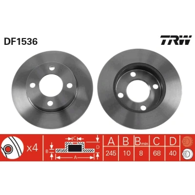 Bilde av TRW DF1536 Bremseskiver 245 10 4 108 fullt ut spraylakkert AUDI: 80 B4 Sedan, Coupe B3, 90 B3