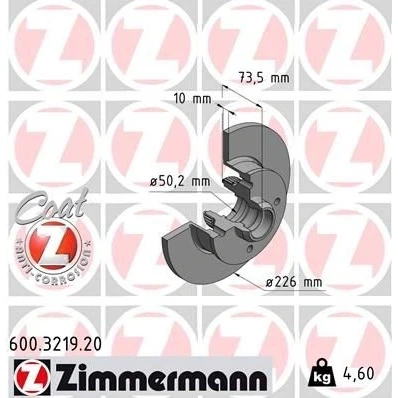 Bilde av ZIMMERMANN COAT Z 600.3219.20 Bremseskiver 226 10 4/4 4 100 fullt ut belagt uten hjullager, med ABS senorring VOLKSWAGEN: GOLF 3, 2