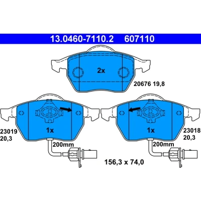 Bilde av ATE 13.0460 7110.2 Bremseklosser inkl. slitasjevarselkontakt AUDI: A6 C6 Avant, A4 B7 B6 VOLKSWAGEN: Passat B5 GP Stasjonsvogn