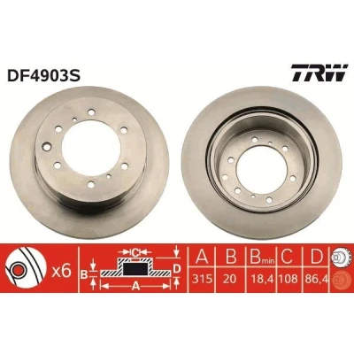 Bilde av TRW DF4903S Bremseskiver 315 20 6 125,0 ventilert spraylakkert HYUNDAI: Terracan
