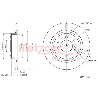 Bilde av METZGER Bremseskive MITSUBISHI: Mirage / Space Star Hatchback framaksel 17mm 4 100mm innvendig ventilert spraylakkert, Krysssliping 6110959 4615A129