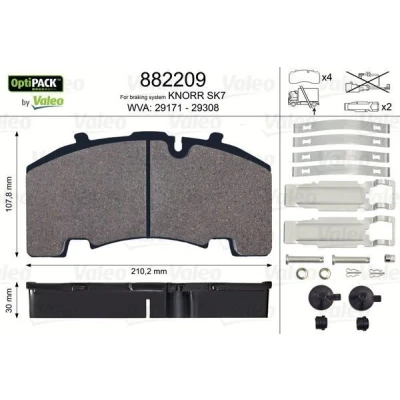 Bilde av VALEO 882209 Bremseklosser OPTIPACK bakaksel ekskl. slitasjevarselkontakt uten sikringsskruesett IVECO: EuroCargo I III, VOLVO: FL 6