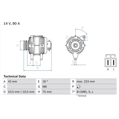 Bilde av BOSCH 0 986 045 601 Dynamo 14V 80A MITSUBISHI: PAJERO Sport 1 SUV, 2, L200 III Pick up