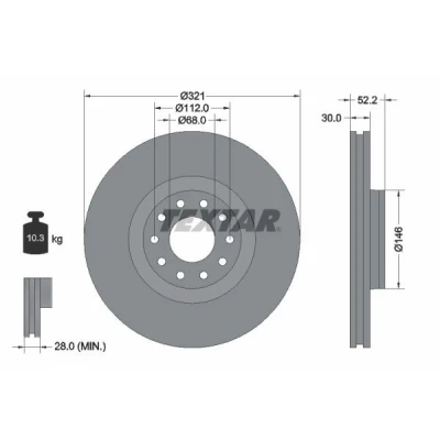 Bilde av TEXTAR PRO 92154703 Bremseskiver 321 30 05/10 112 innvendig ventilert belagt uten hjulfestebolt, hjulnav AUDI: A6 C5 Avant, Sedan