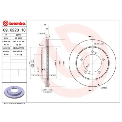 Bilde av BREMBO 09.C220.10 Bremseskiver 287 17 5 innvendig ventilert SUZUKI: Jimny SUV