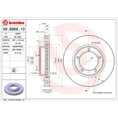 Bilde av BREMBO COATED DISC LINE 09.B968.11 Bremseskiver 322 32 5 innvendig ventilert belagt TOYOTA: Land Cruiser 100, Prado 70 SUV